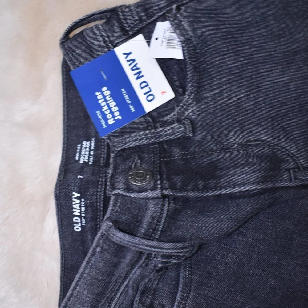 Old Navy Girls Jeggings  Size 7 Black Highrise Rockstar Jeans Distressed Denim